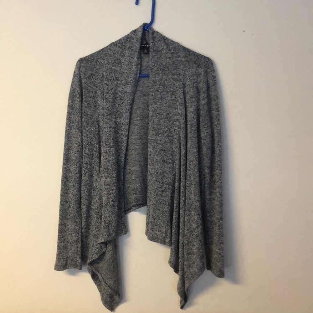 blue-gray cardigan